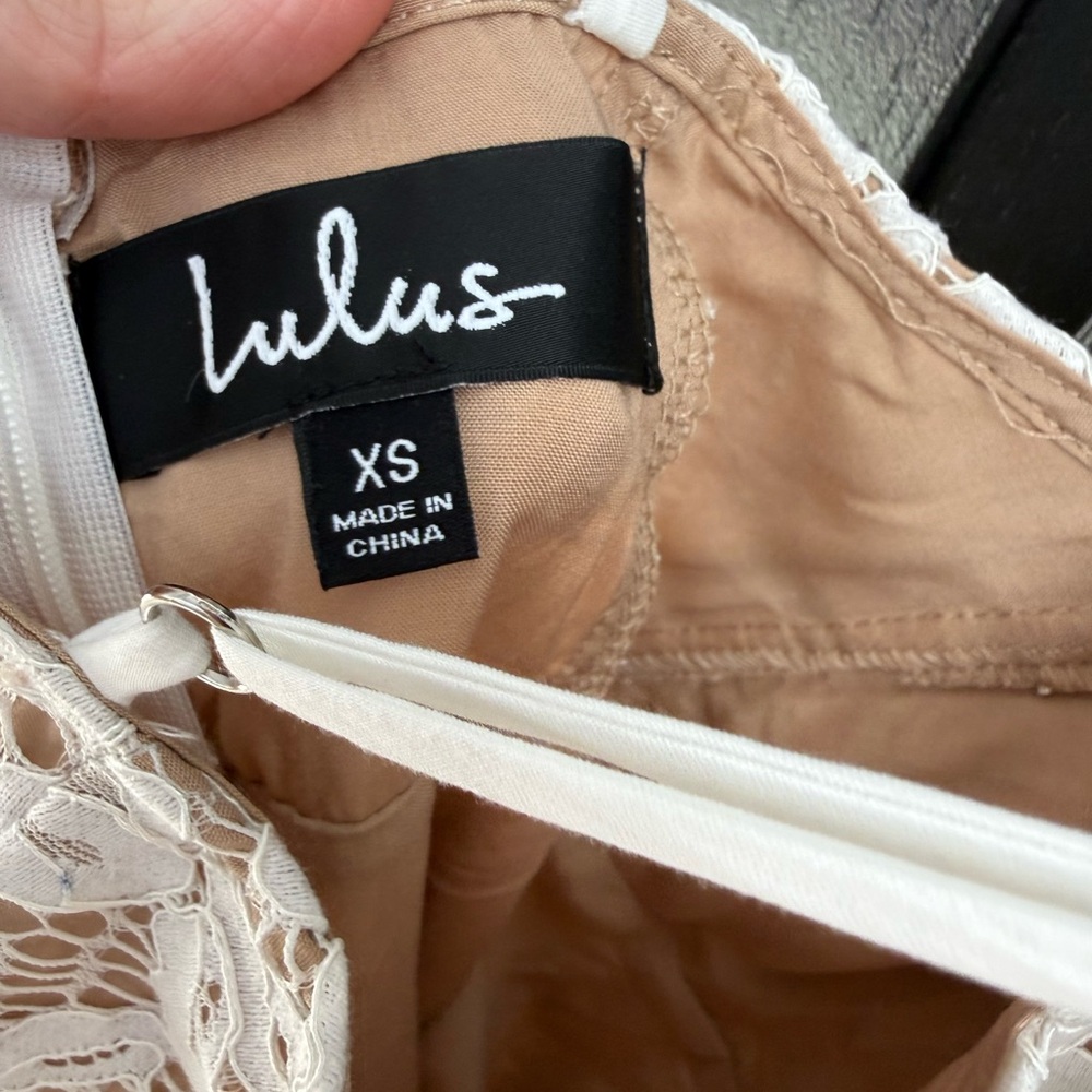 Lulu's Ivory and Beige Lace Spaghetti-Strap Dress - Picture 5 of 5